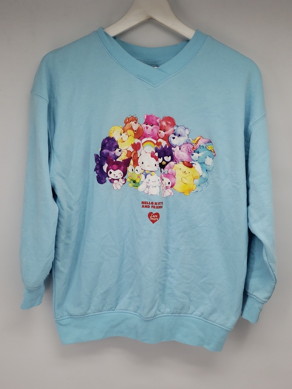 Sanrio Pastel Blue Pullover with Multicolor Character Cluster